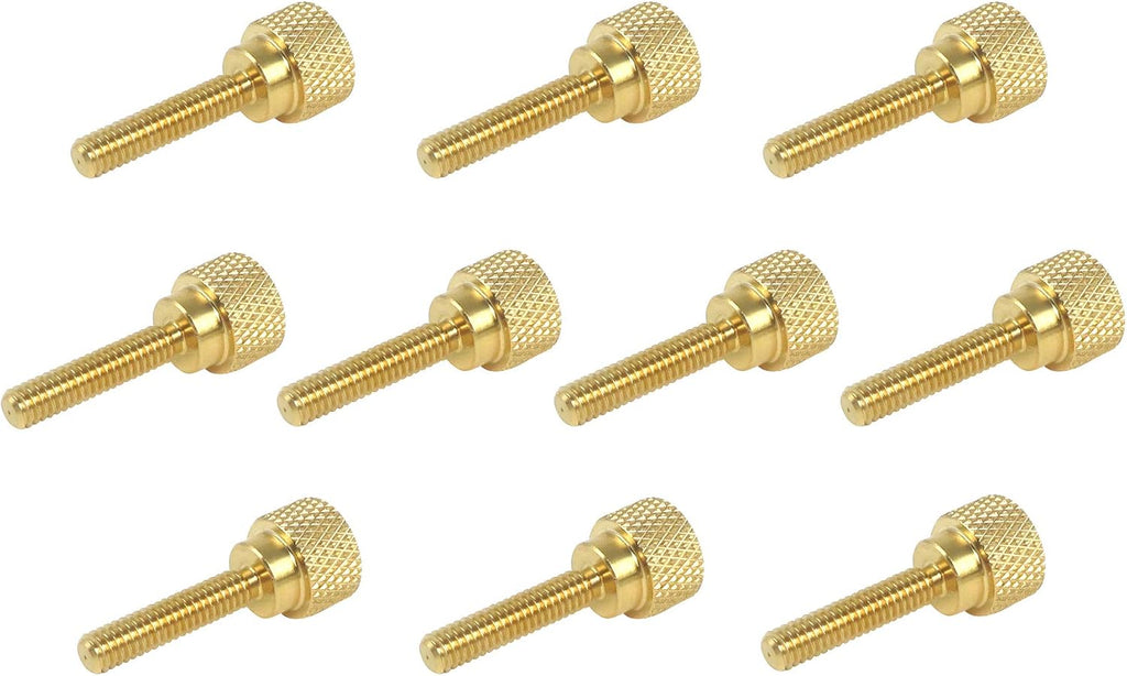 10 Pack 8-32 x 3/4 Inch Threads Solid Brass Diamond Knurled Thumb Screws Knobs with Straight Shoulders Right-Hand Threads SAE Flat Tip Uncoated (8-32 x 3/4 inch Long Threads)