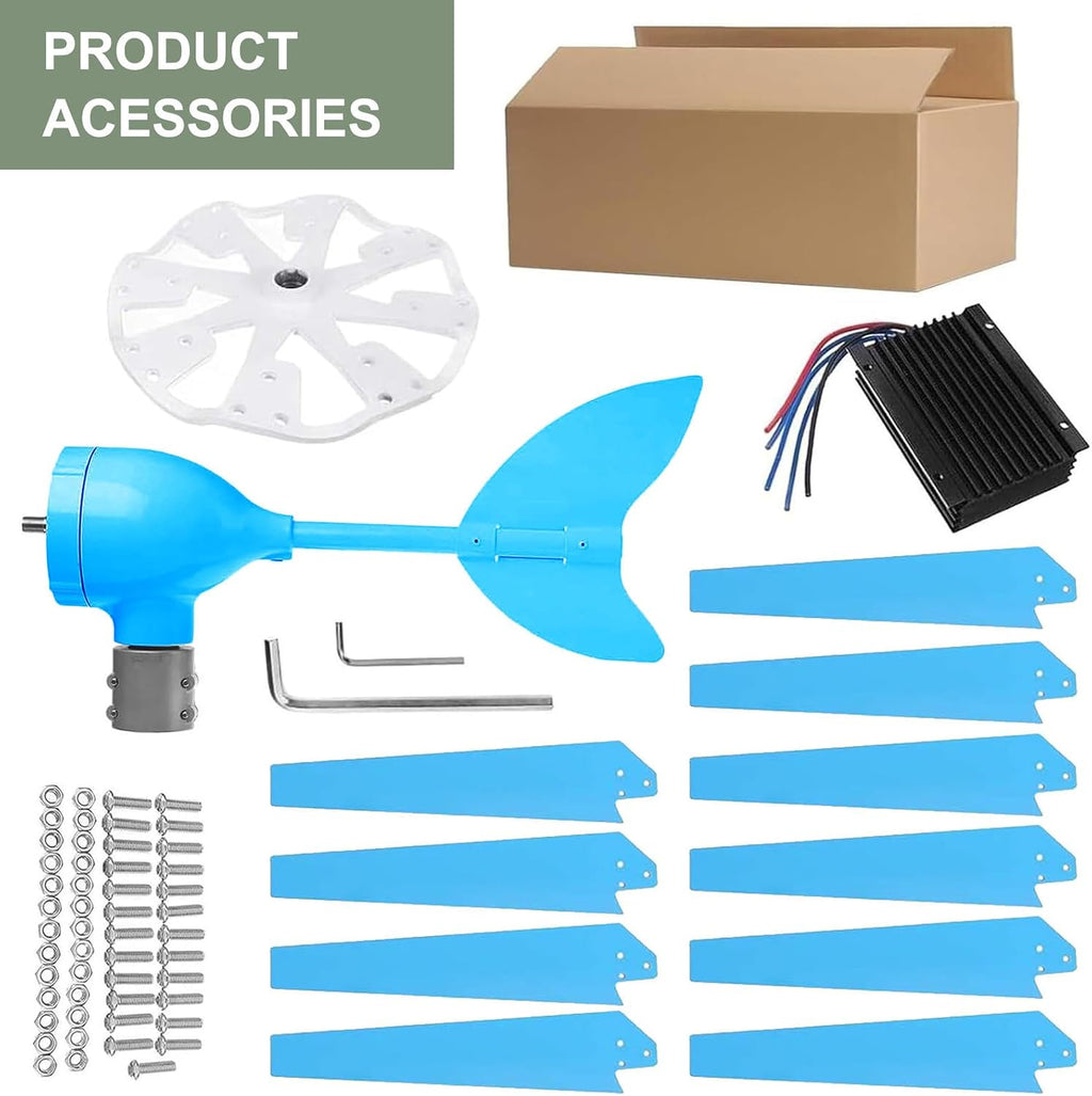 Magnetic Levitation Wind Turbine 12000W with Controller, Blue 10 Blades Wind Turbine Generator Kit for Home, Farm