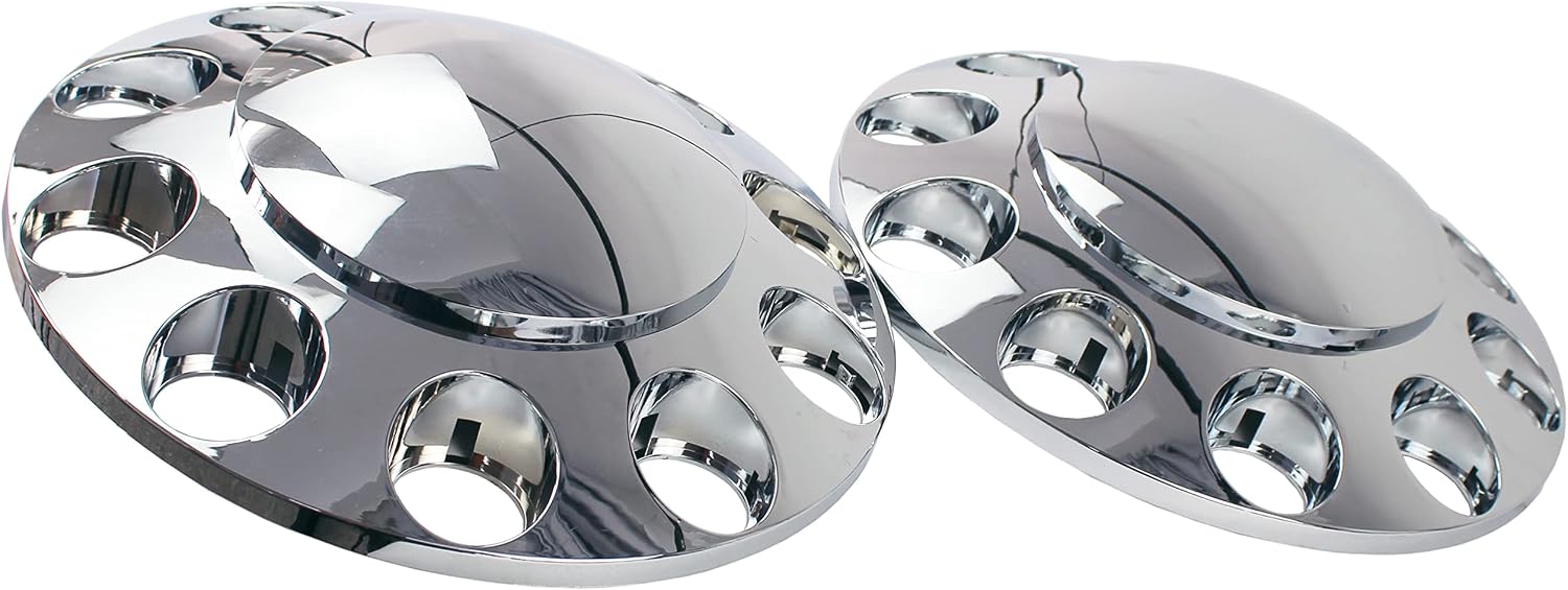 Chrome ABS 33 mm Thread-On Dome Axle Cover Combo Kit with Removable Hub Caps and Lug Nut Covers for Semi Truck