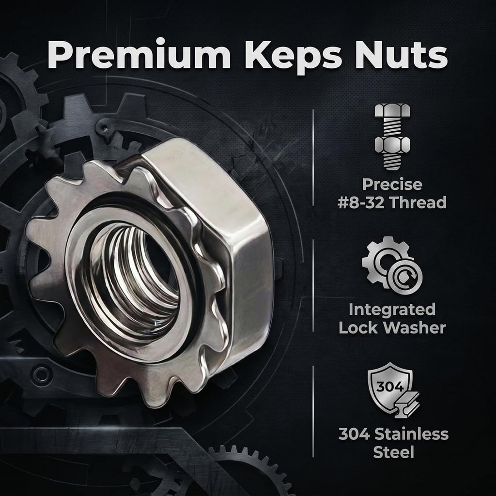 6#-32 Star Nut, Keps Nut & K-Lock Nut, 50Pcs, Silver