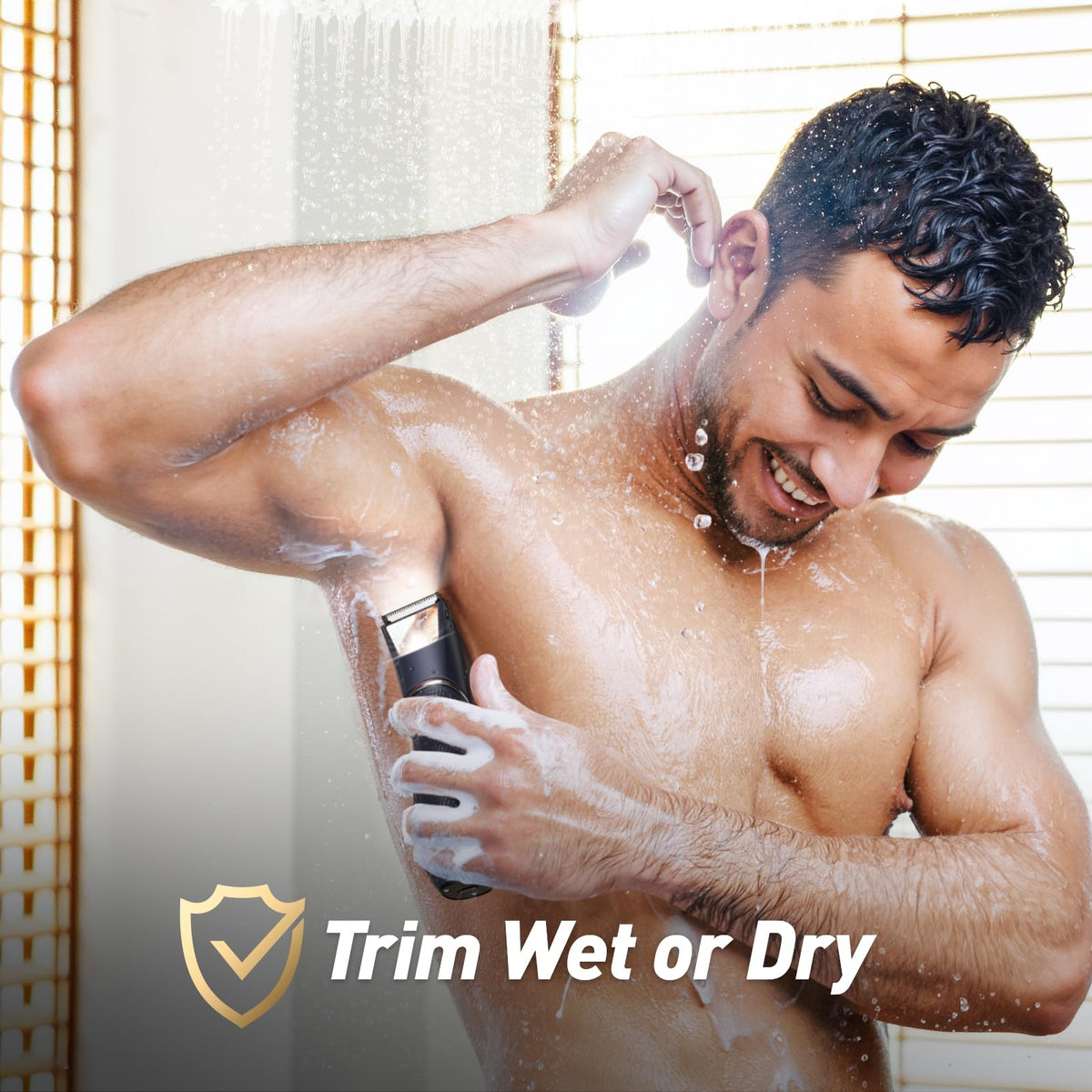 Body Hair Trimmer for Men: Mirror & LED Light, IPX7 Wet or Dry