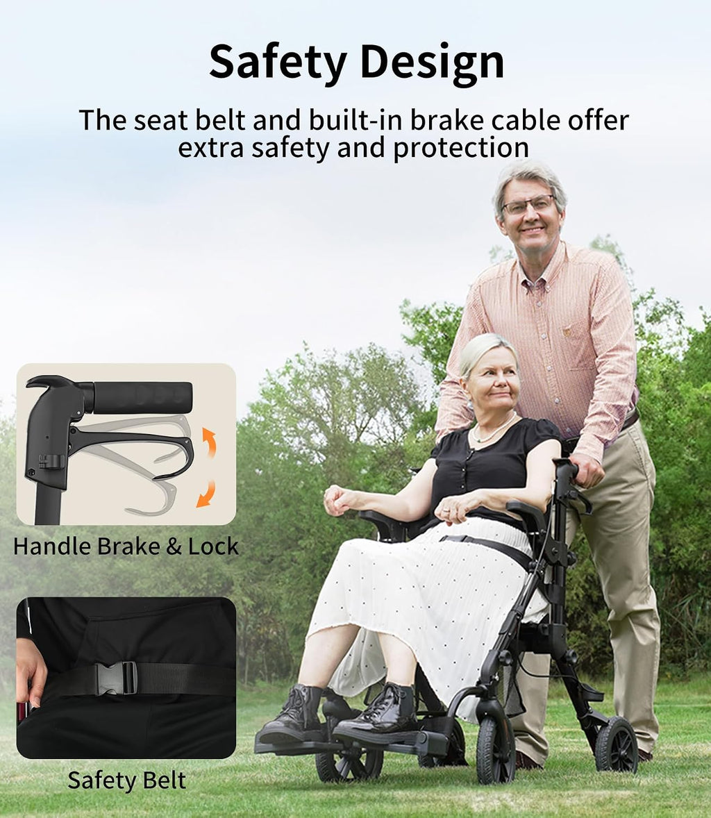Rollator-Walkers-for-Seniors-with-Seat, Walker Wheelchair Combo, Transport-Wheelchair-Lightweight-Foldable, Adult
