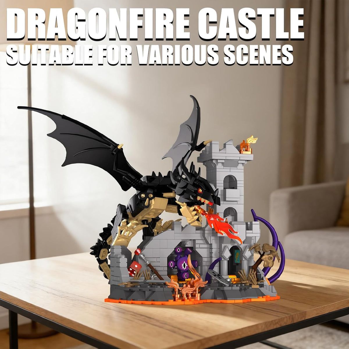 Dragon Castle Building Sets with Dice Tower Medieval Castle Building Blocks Sets Dice Rolling Tower Castle Model Kits