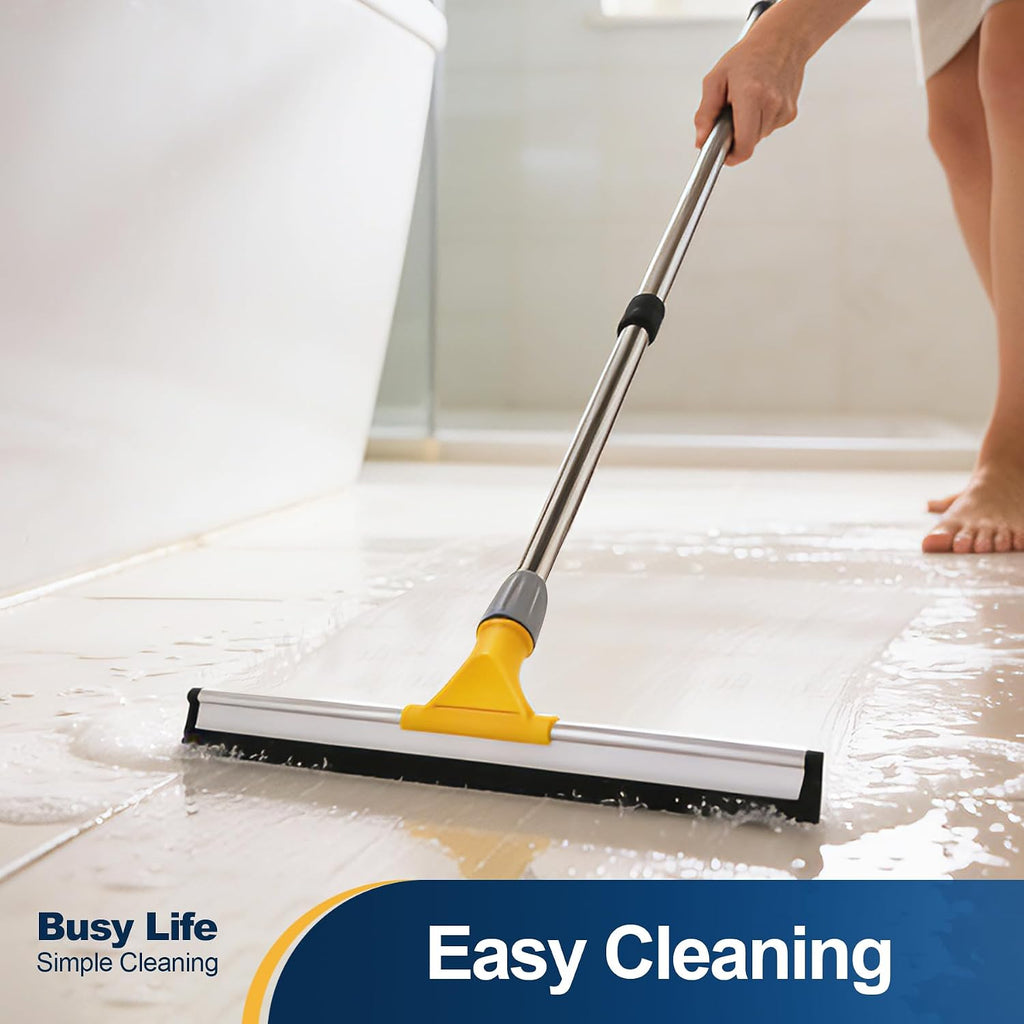 Rubber Floor Squeegee 17.7" TPR Blade Scrubber Broom 61.8inch Pole | Household Broom for Garage Courtyard Shower