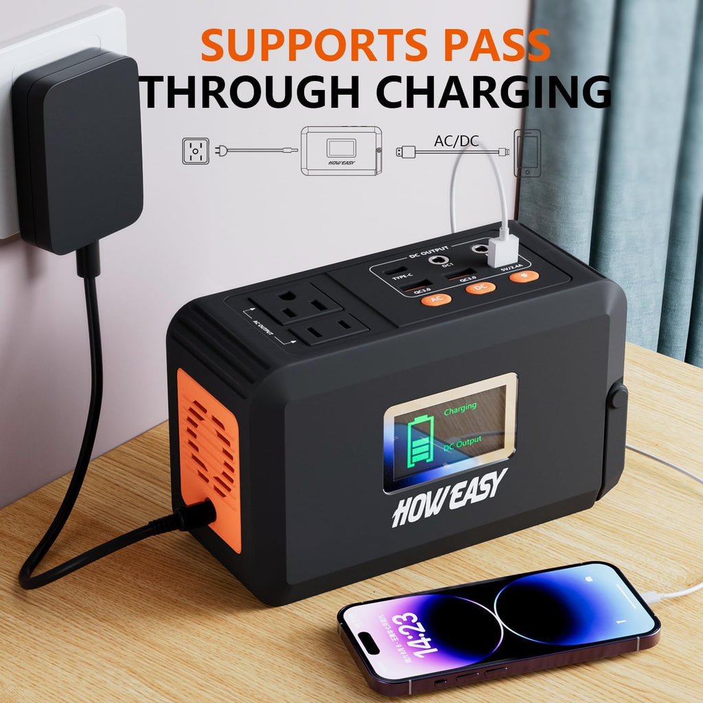 Portable Power Station,120W(240W Peak) Solar Generator,88Wh Lithium Battery Power with 110V AC Outlet/DC/USB/LED