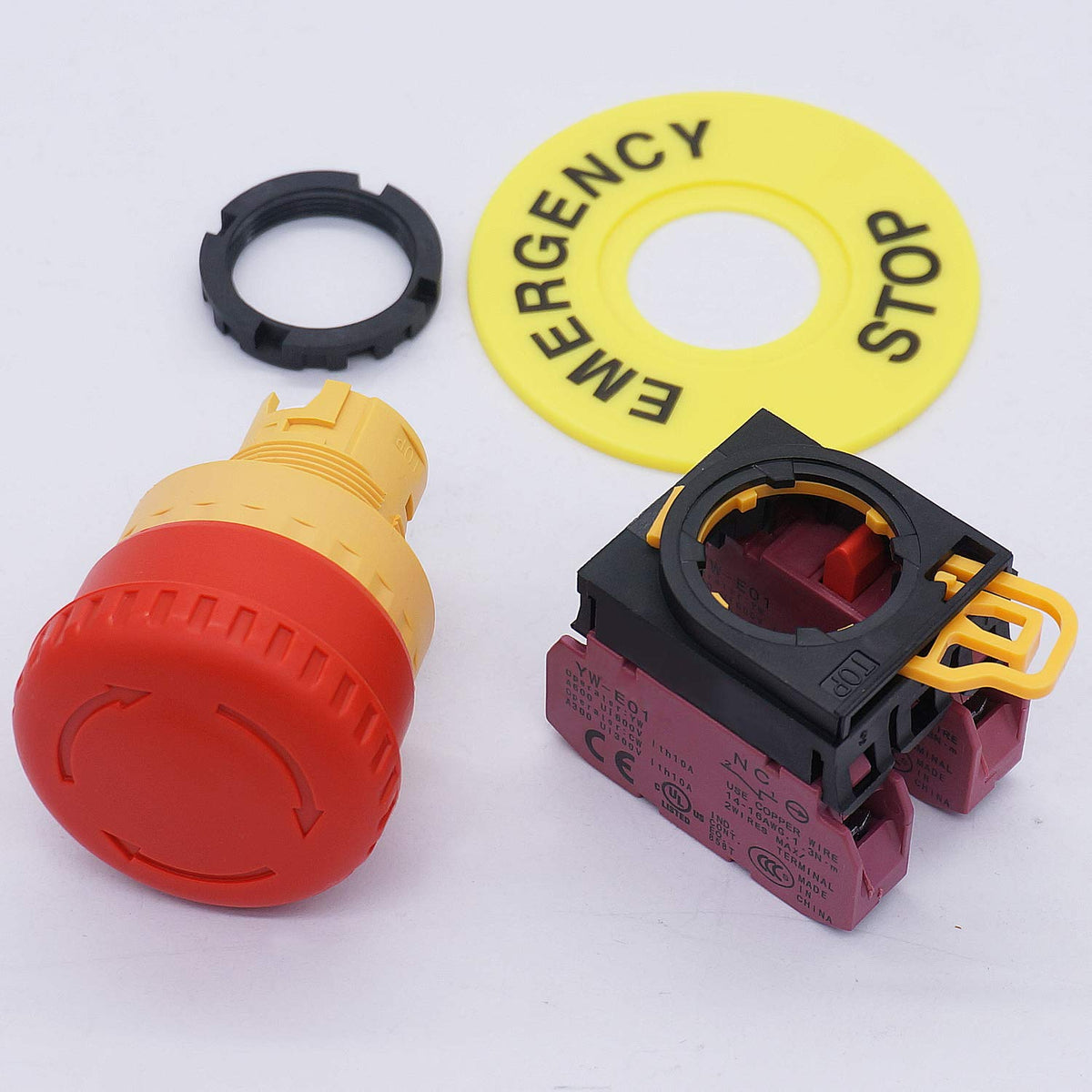TWTADE / 22mm 2 NC Red Mushroom Latching Emergency Stop Push Button Switch 10A 600V YW1B-V4E02R