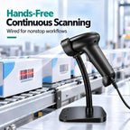 Barcode Scanner with Stand, Wired USB 2D QR Code Reader