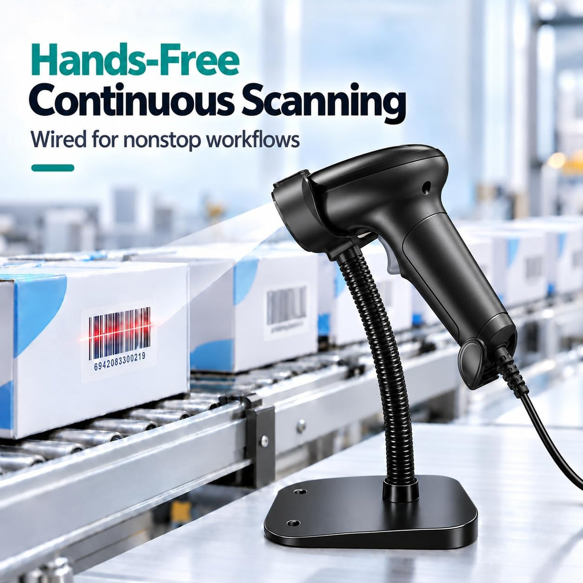 Barcode Scanner with Stand, Wired USB 2D QR Code Reader