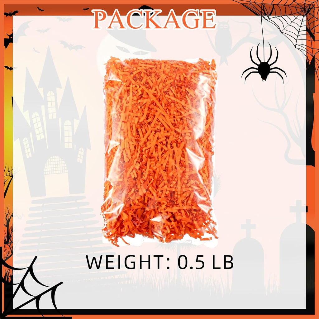1/2LB Crinkle Cut Paper Shred, Orange Raffia Paper Sherd Filler Grass for Gift Wrapping Basket Filling Birthdays