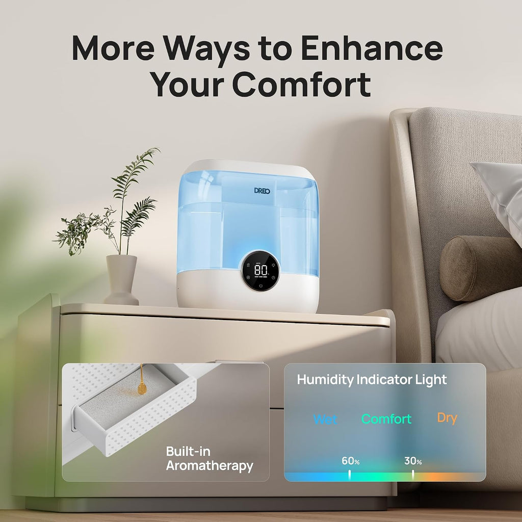 6L Humidifiers for Bedroom, 60H Runtime, 28 dB Quiet, HM524, Blue | Precise Humidity Control, Easy to Refill & Clean