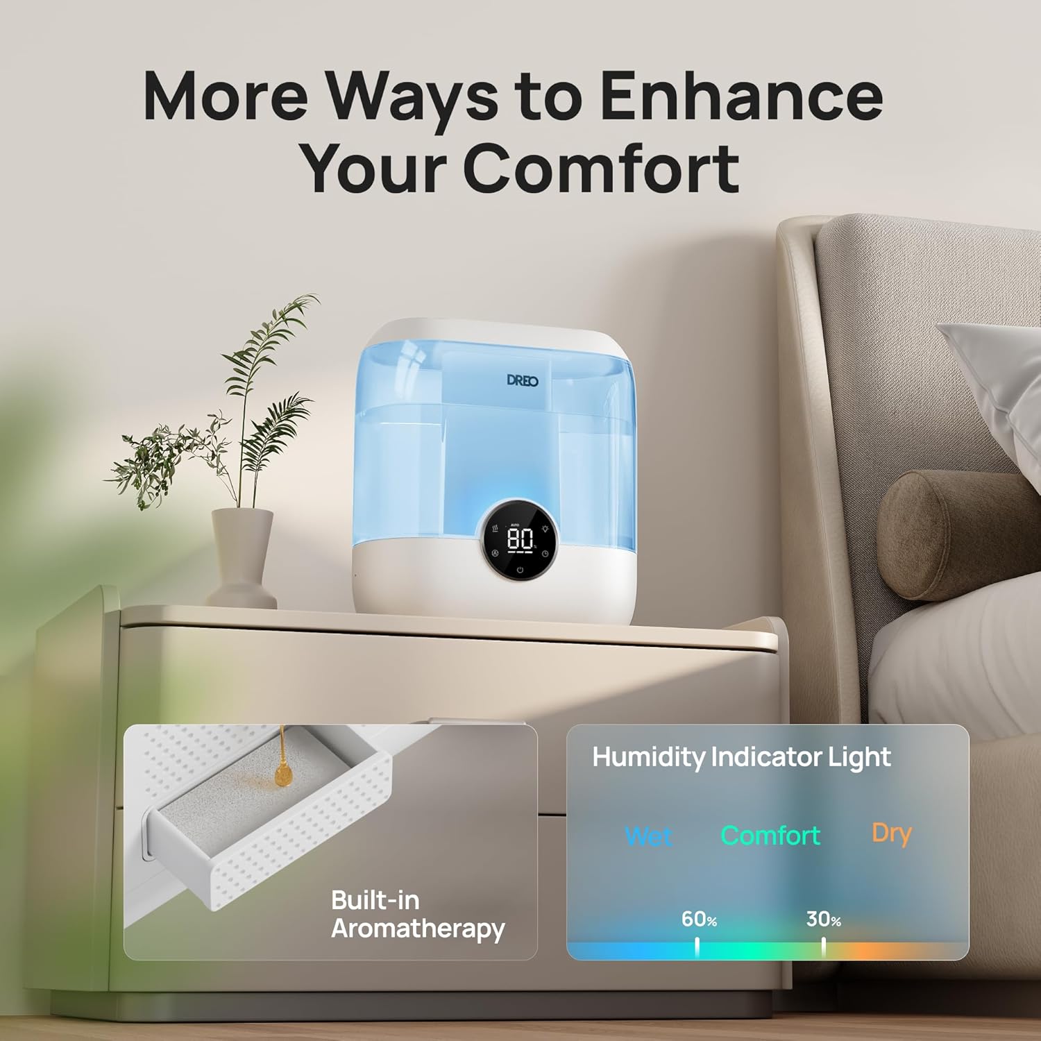 Humidifiers for Bedroom, 6L Top Fill Supersized Cool Mist Humidifier for Large Room, 60 Hour Runtime, Quiet