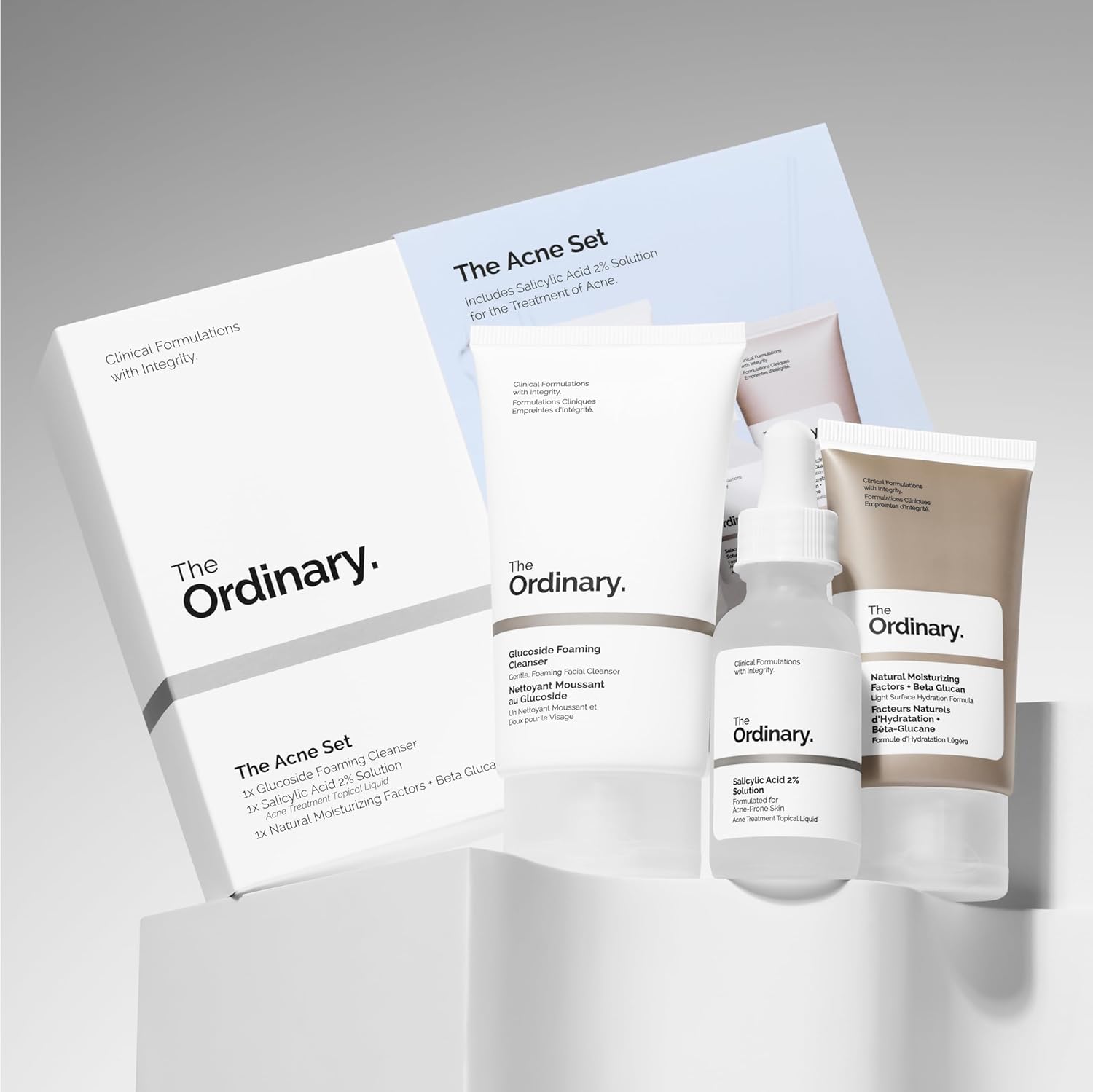 The Ordinary The Acne Set, 3-Step Skin Regimen with Glucoside Foaming Cleanser, Salicylic Acid 2% Solution, and