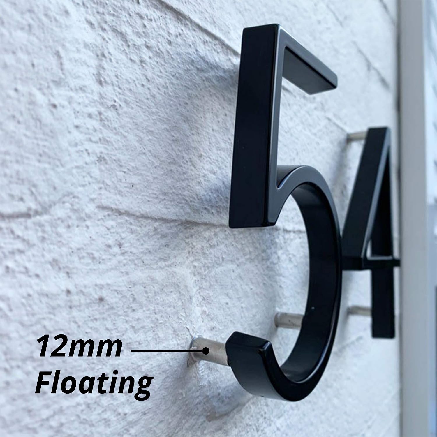Floating House Number Sign: 5 inch Modern Door Signage - Striking for Street Home Address Numerals (5, Black)