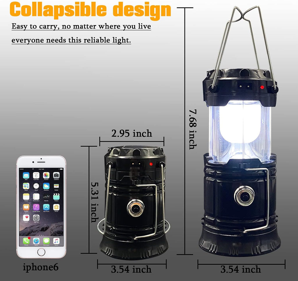 2-Pack Collapsible Camping Lantern XTAUTO Solar USB Rechargeable Portable Lightweight Waterproof LED Flashlight