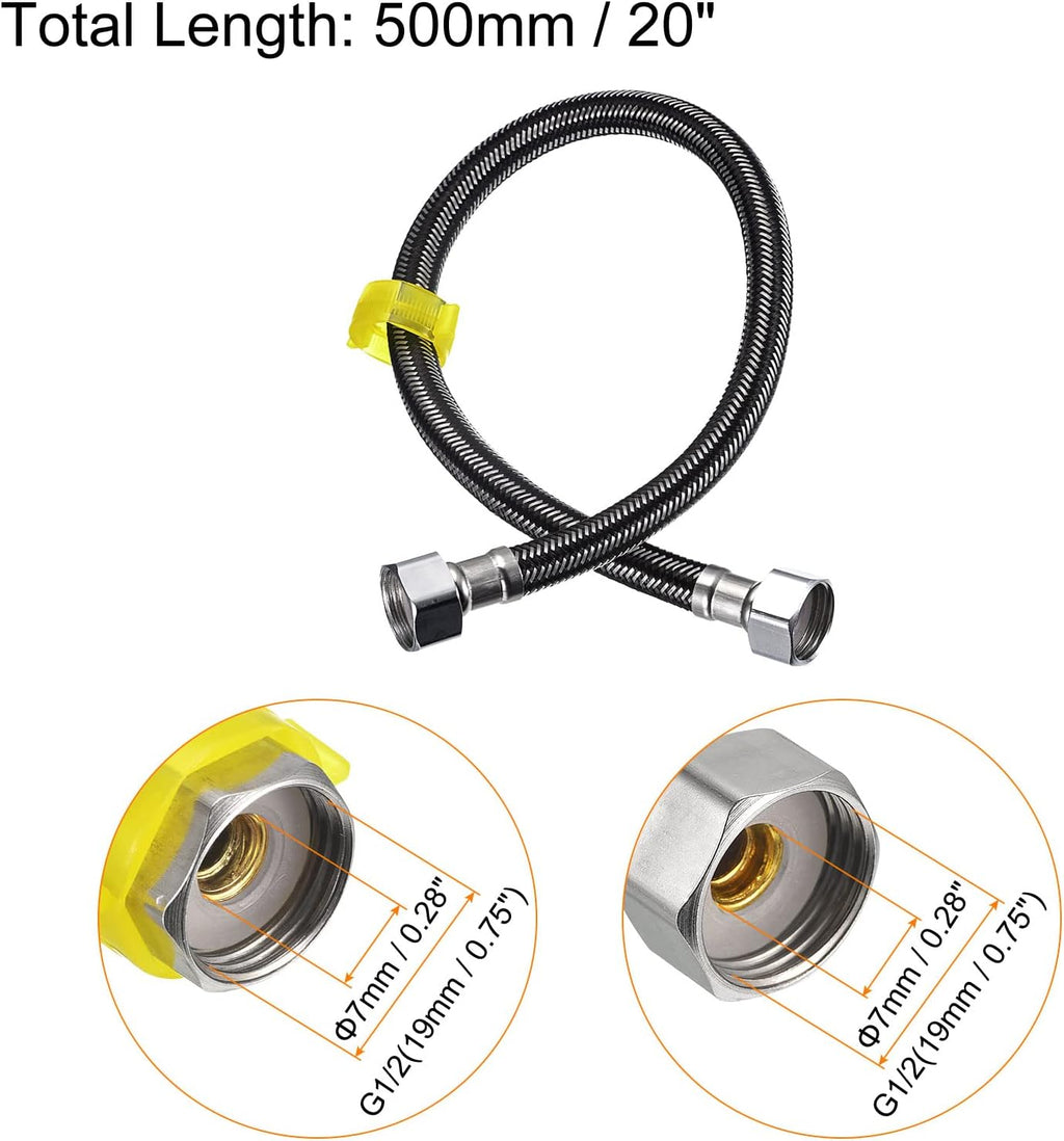 Faucet Supply Line Connector, G1/2 Female x G1/2 Female 20 Inch Long Braided 304 Stainless Steel Water Supply Hose
