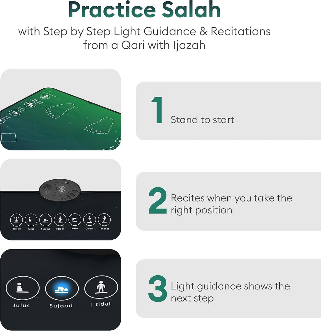 for Adults - Smart Interactive Prayer Mat for Adults & Reverts Learning Surahs, Salah, Duas, & More - Muslim Prayer