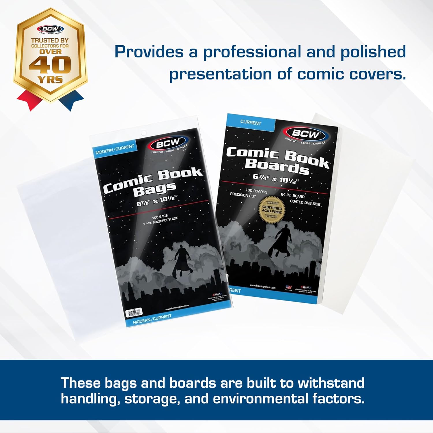 Current Comic Bags and Backing Boards, Acid-Free, 100 Sets, 200 Pieces | Includes 100 acid-free bags and 100 rigid 24
