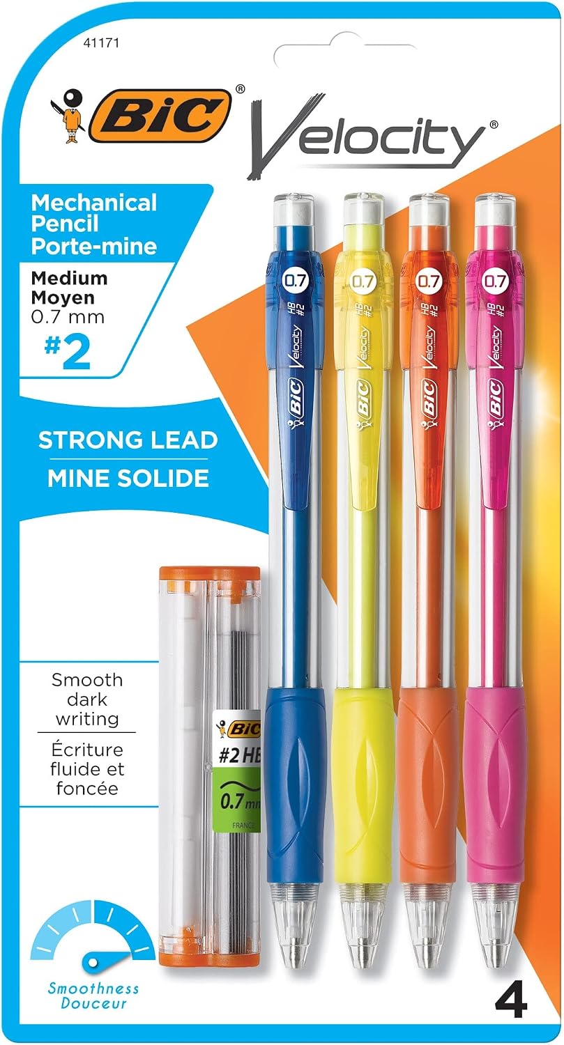 Velocity Mechanical Pencils, Colorful Barrel, Medium Point, 4-Count