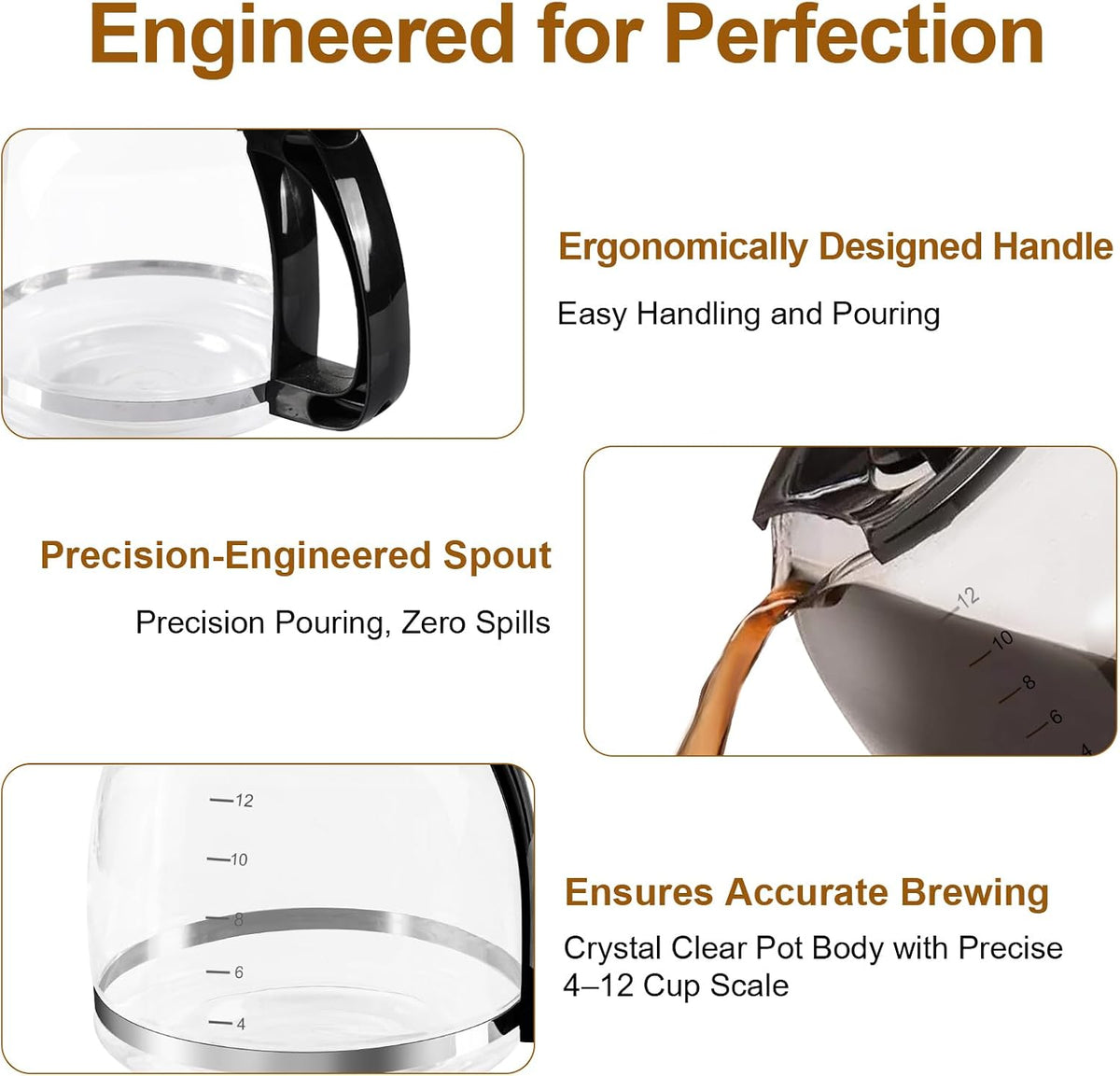 12-Cup Glass Carafe Pot for Mr Coffee, Black & Decker, Hamilton, KitchenAid