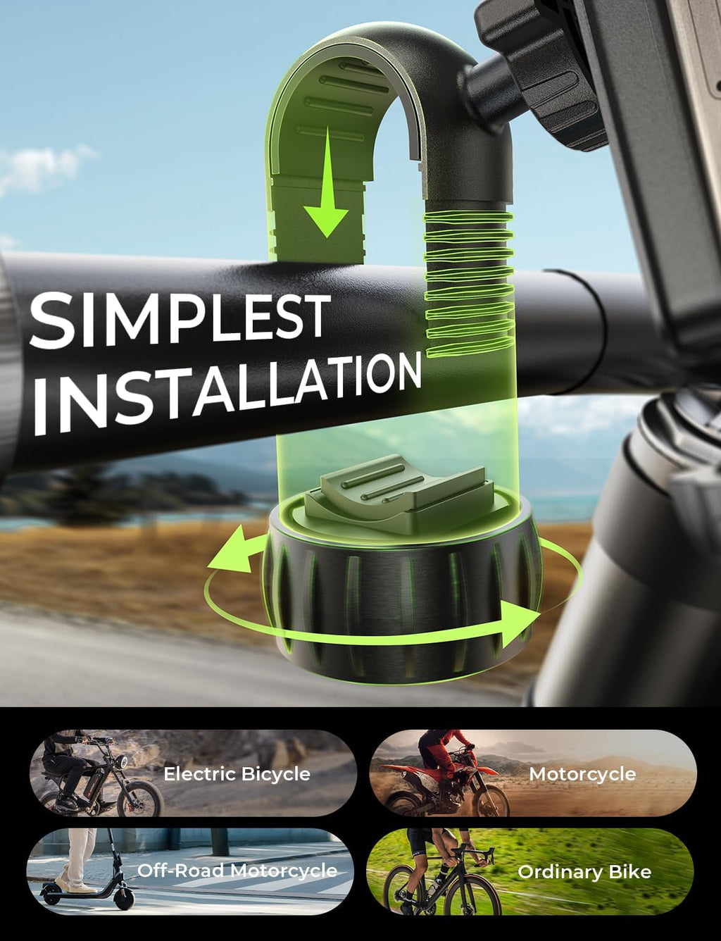 Bike Phone Holder, [Super Easy Install] Motorcycle Phone Mount Ebike Accessories Bicycle Handlebar Holder Mount Gifts