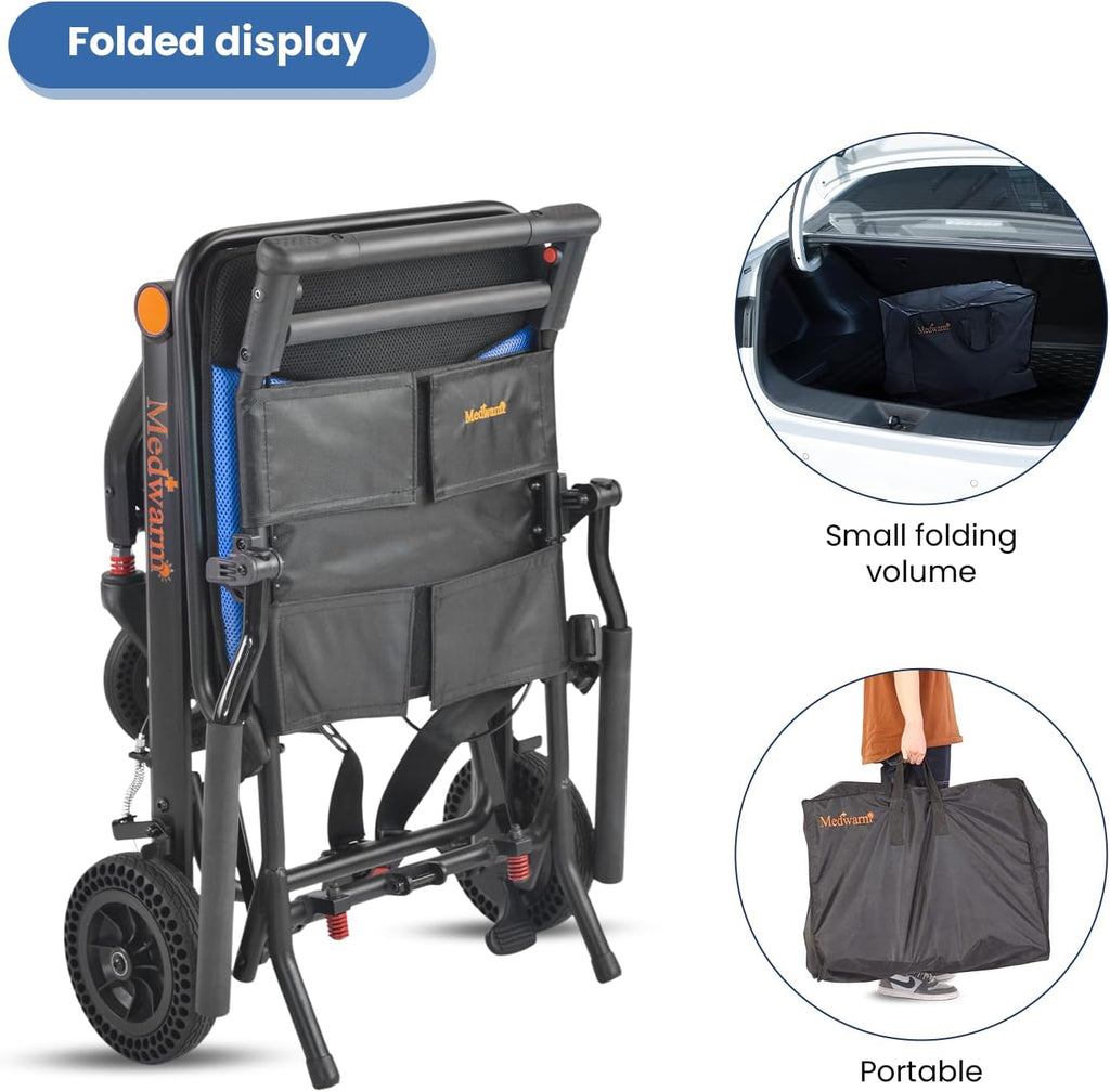 Portable Aluminum Transport Wheelchair with Handbrake, 11" Rear Wheels, Ultralight Folding Travel Wheelchair for