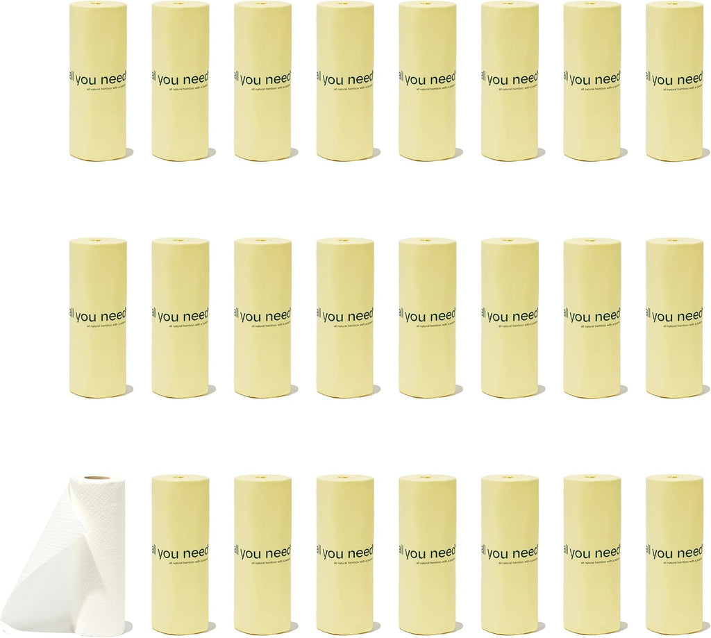 Bamboo Paper Towels - 24 Pack - Heavy Duty 3-Ply Kitchen Rolls