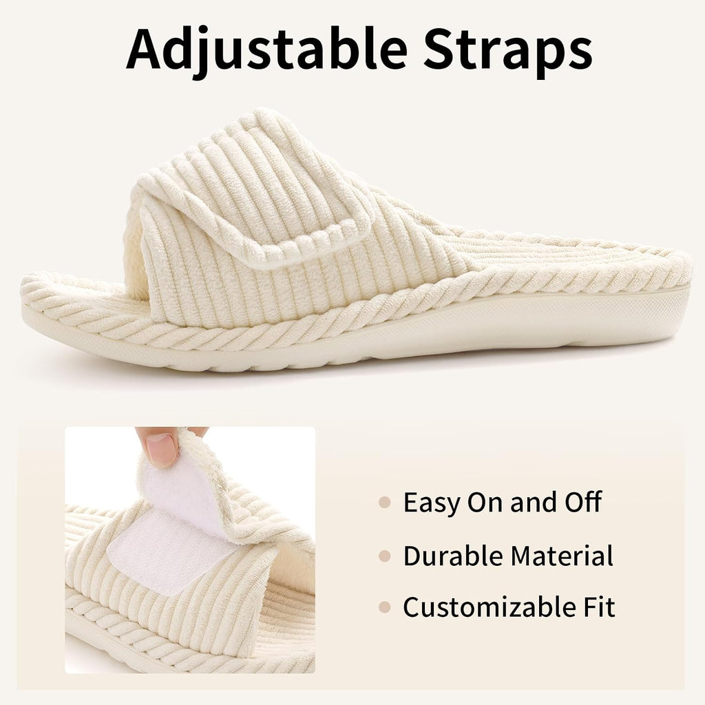 Orthopedic Slippers for Women Arch Support House Shoes | Adjustable Memory Foam Slippers for Plantar Fasciitis, Open