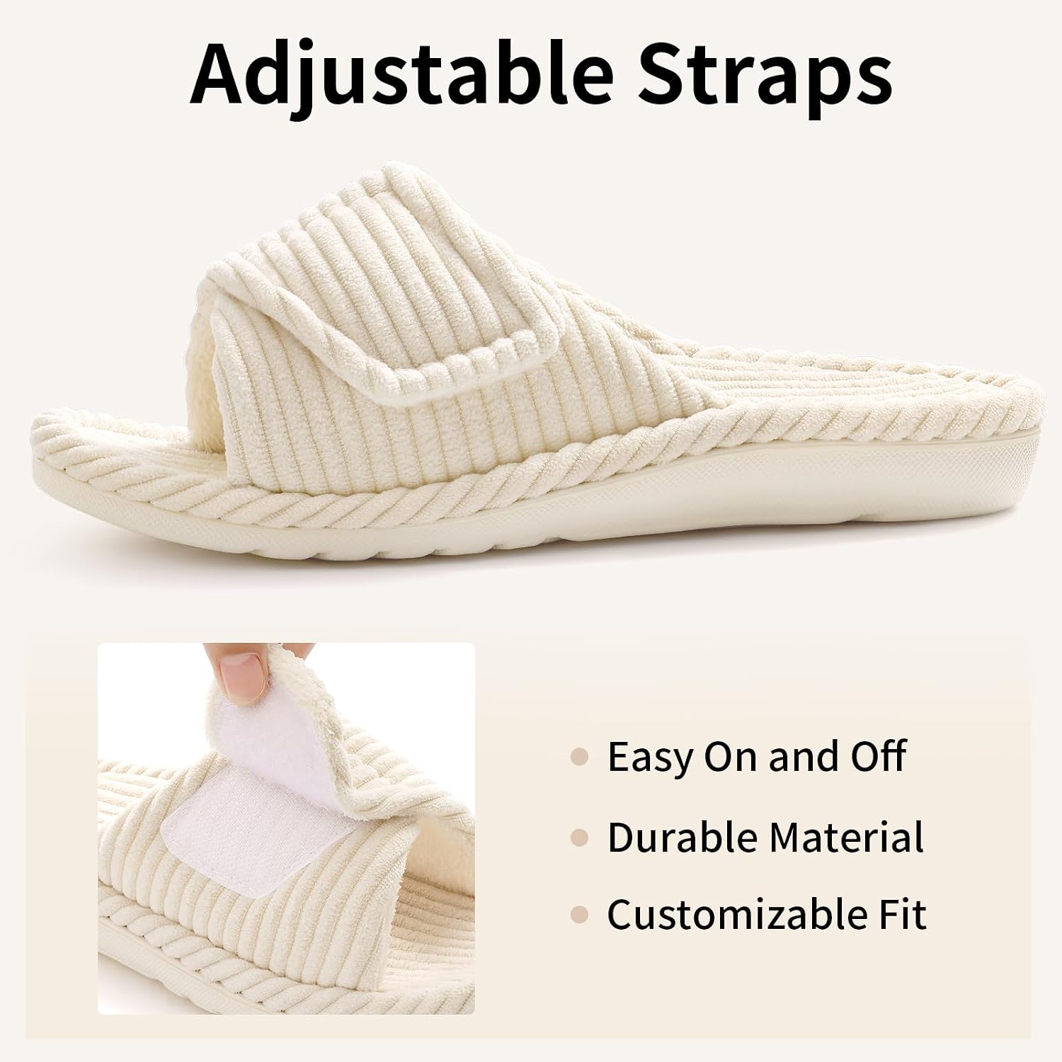 Orthopedic Slippers for Women Arch Support House Shoes | Adjustable Memory Foam Slippers for Plantar Fasciitis, Open