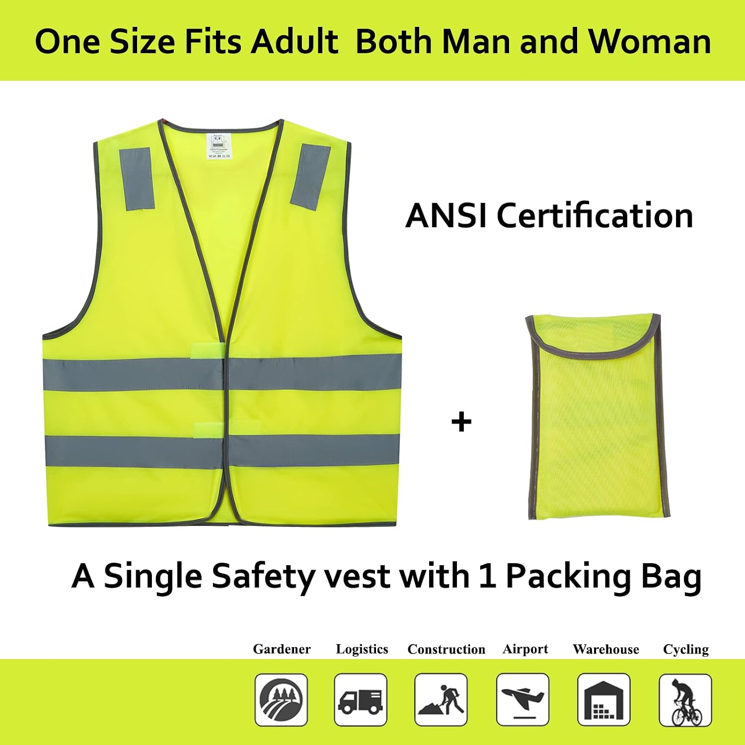 Safety Vests 20 Pack Bulk - Yellow Reflective High Visibility Construction ANSI Class 2 Work Vests for Men,Woman,Hi