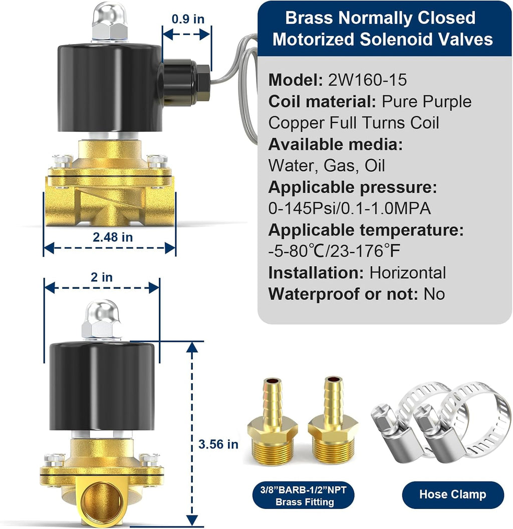 TAILONZ 1/2"NPT DC12V Electric Solenoid Valve 2W160-15 Normally Closed