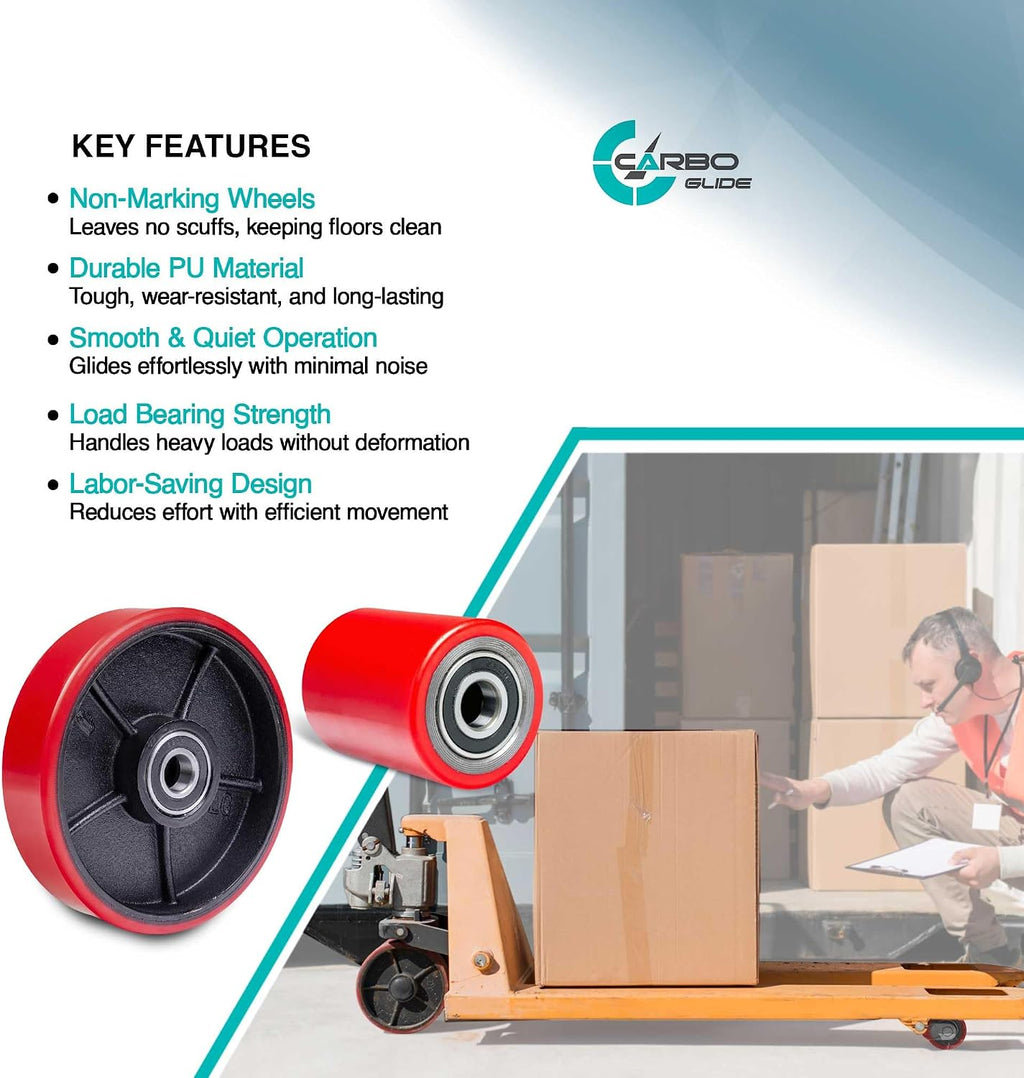 Pallet Jack/Truck FULL SET RED with Axles, Steering Wheels 7"x 2" Pair, Front Load Roller 3" x 3.75" Pair with