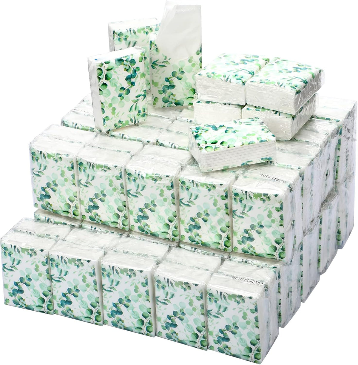 100 Pcs Travel Tissue Packs Bulk 3 Ply Pocket,Eucalyptus Leave