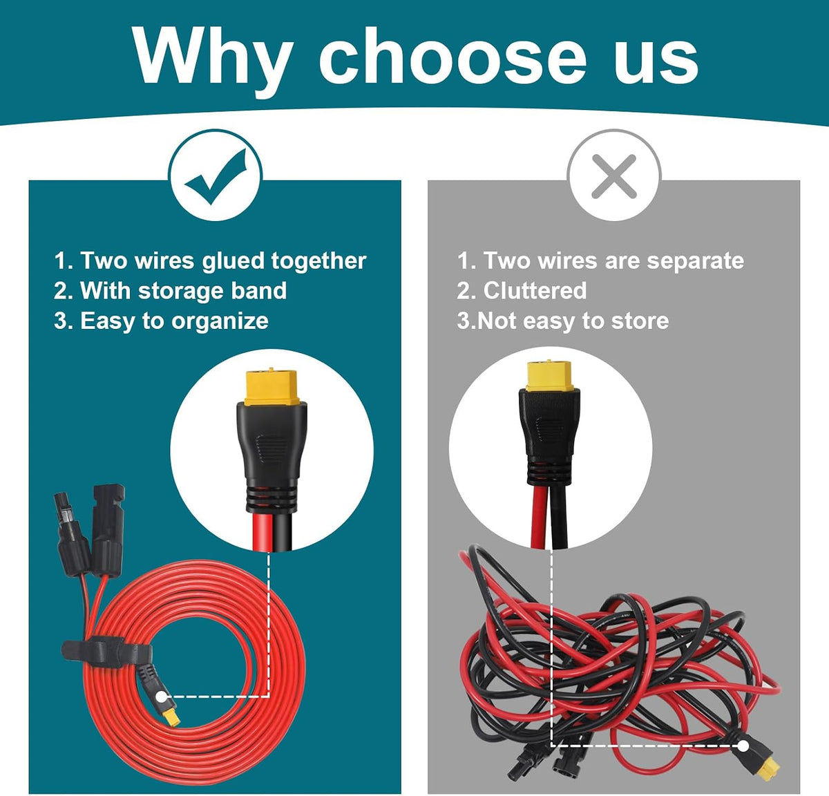 10AWG Solar to XT60 Extension Cable, 2FT Solar to XT60 Connector