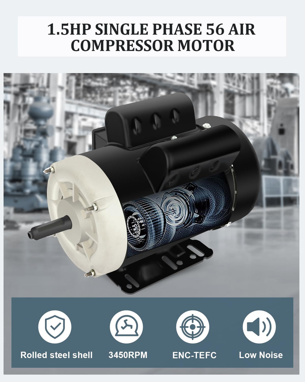1.5HP General Electric Motor 3450RPM Single Phase 115/230V CW/CCW TEFC