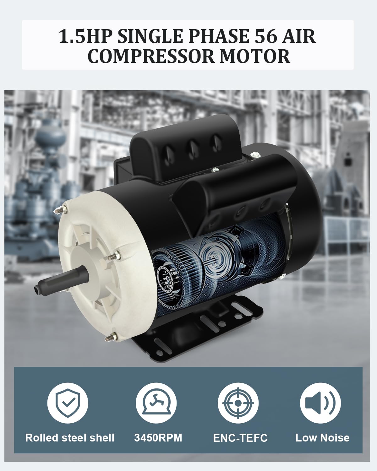1.5HP General Electric Motor 3450RPM Single Phase 115/230V CW/CCW TEFC