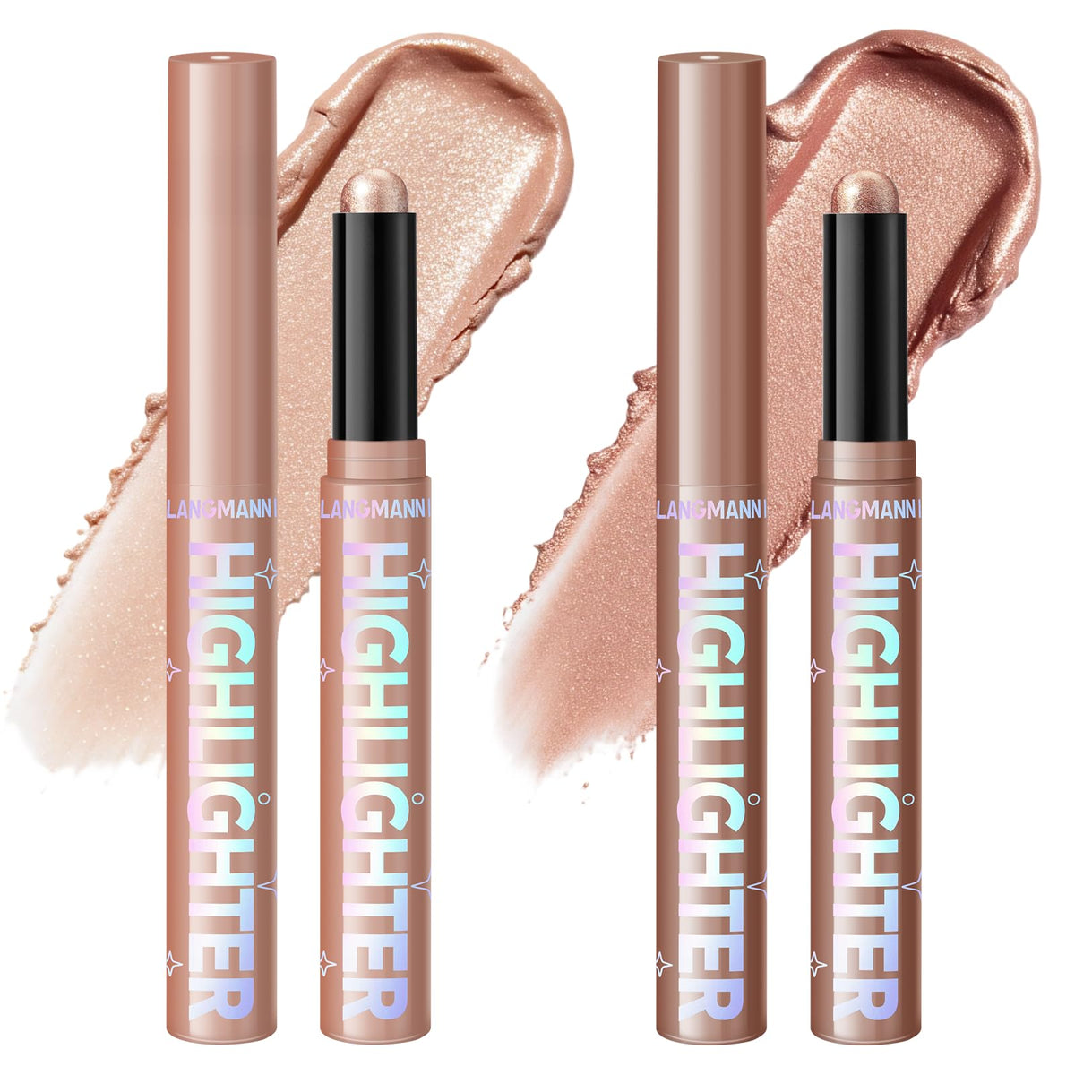 2-Color Cream Highlighter Stick Set for Face, Luminous Glow Makeup Kit
