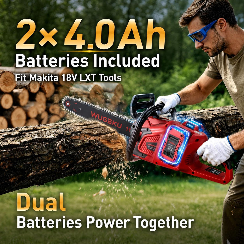 16-Inch 40V Brushless Chainsaw, Fits Makita 18V LXT Batteries | 2×4.0Ah Batteries & Charger, 69 ft/s Cutting, Auto