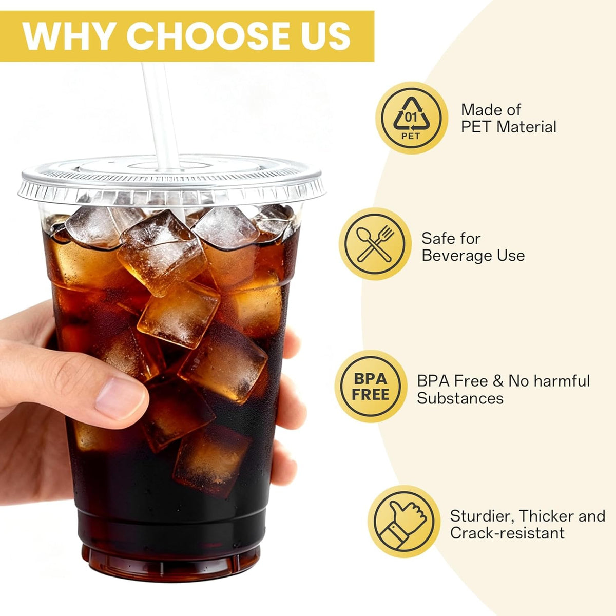 𝟏𝟎𝟎 𝐏𝐚𝐜𝐤 16 oz Disposable Clear Plastic Cups with Lids and Straws