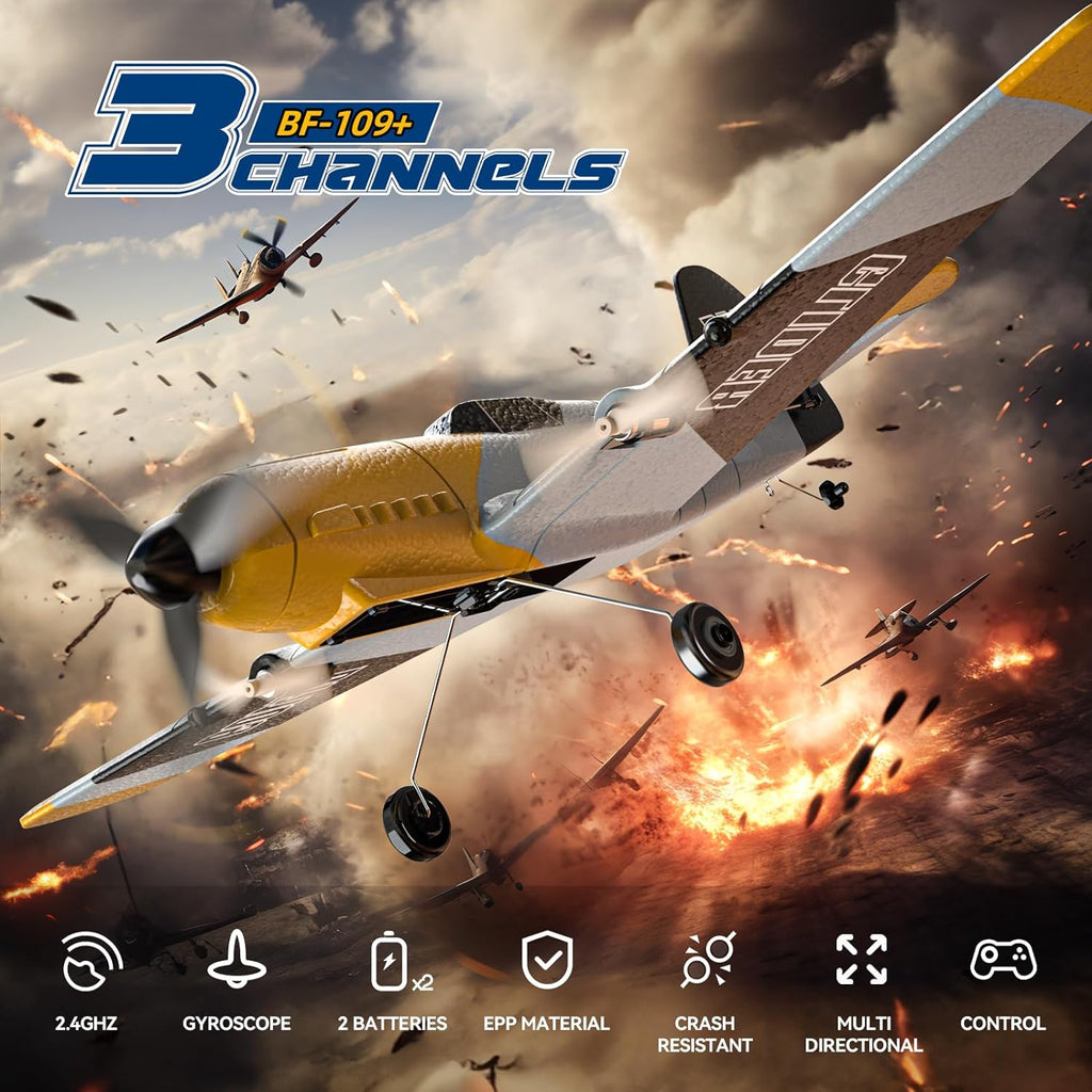 RC Plane 3 Channel BF-109 Remote Control Airplane Fighter RTF Toys | 2.4GHz 6-axis Gyro Stabilizer RTF Glider