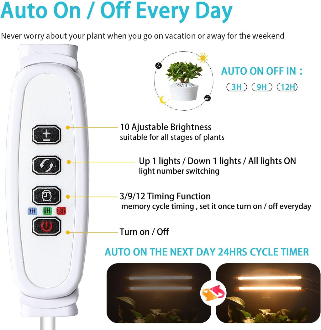 LED Grow Light Strips for Indoor Plants Full Spectrum 3500K, 96 LEDs Plant Light Bar with 3/9/12H Timer, 10 Dimmable