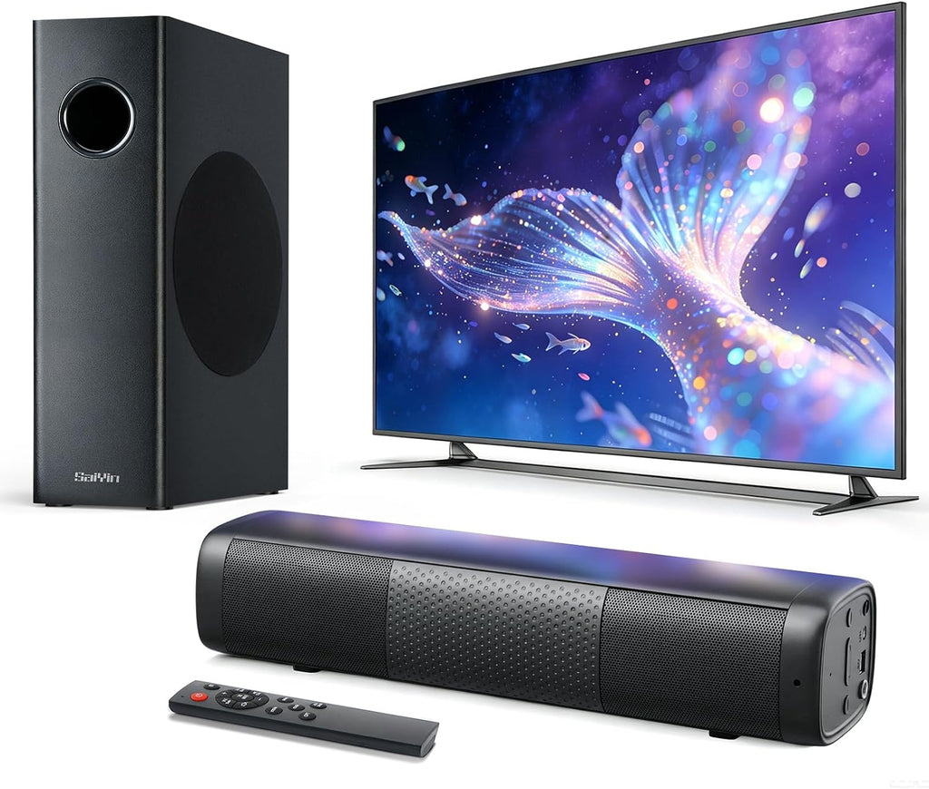 11.7" Sound Bar with Subwoofer, Deep Bass, Bluetooth/AUX/Optical | 5.25" Subwoofer, 88w Peak Power, Surround Sound