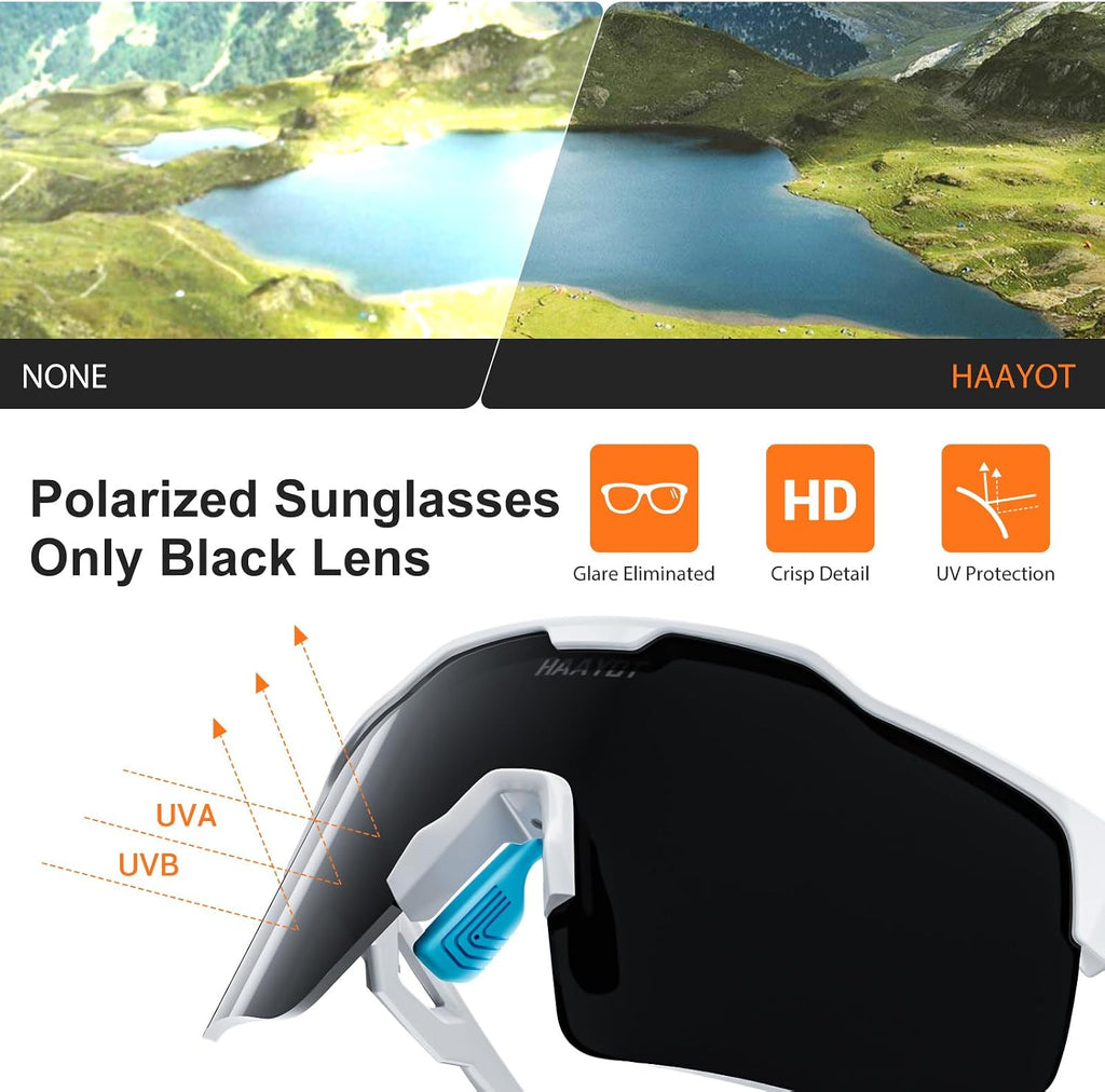Sports Sunglasses with 5 Interchangeable Lenses | UV400 glasses with a polarized black lens for men and women, ideal
