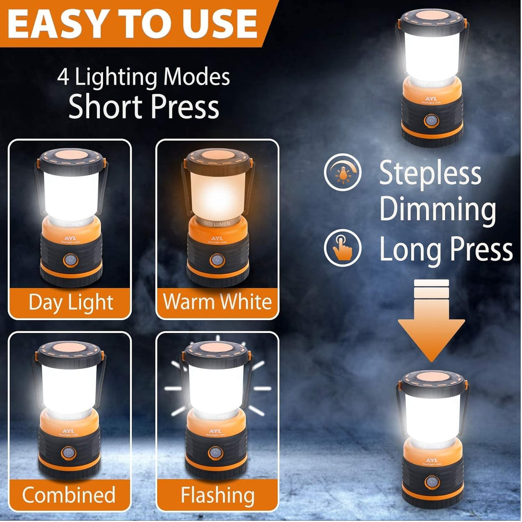 LED Camping Lantern Rechargeable, 1800LM, 4 Light Modes, 4400mAh Power Bank, IP44 Waterproof, Perfect Lantern