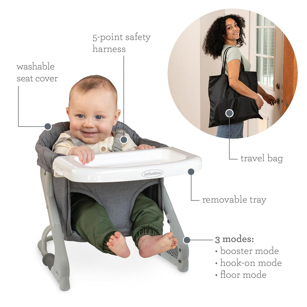 the Ultimate Travel Booster, Versatile and Travel-Friendly Booster, High Chair and Seat for On-the-Go Families, Gray