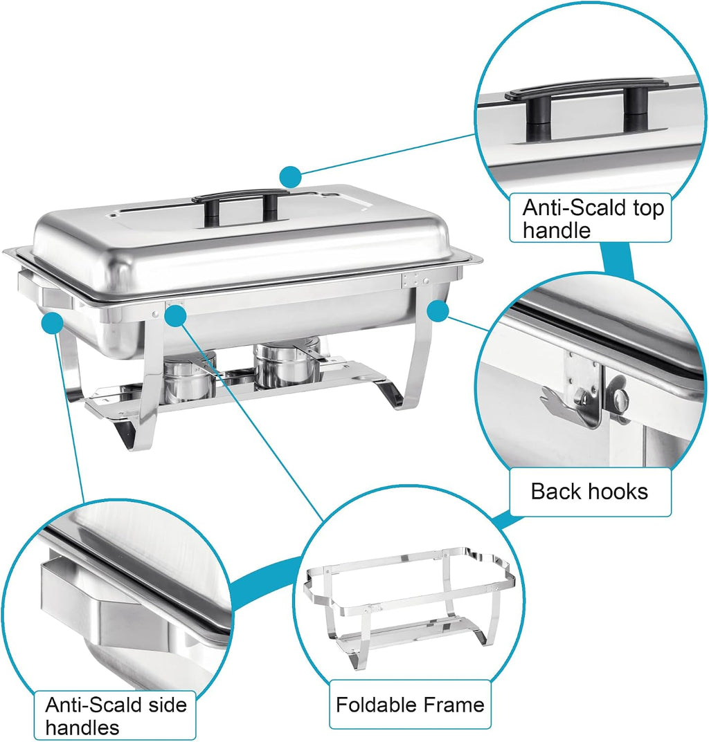 Chafing Dish Buffet Set 4 Packs,9 Quart Stainless Steel Foldable Rectangular Chafing Full Size Food Pan,Chafing