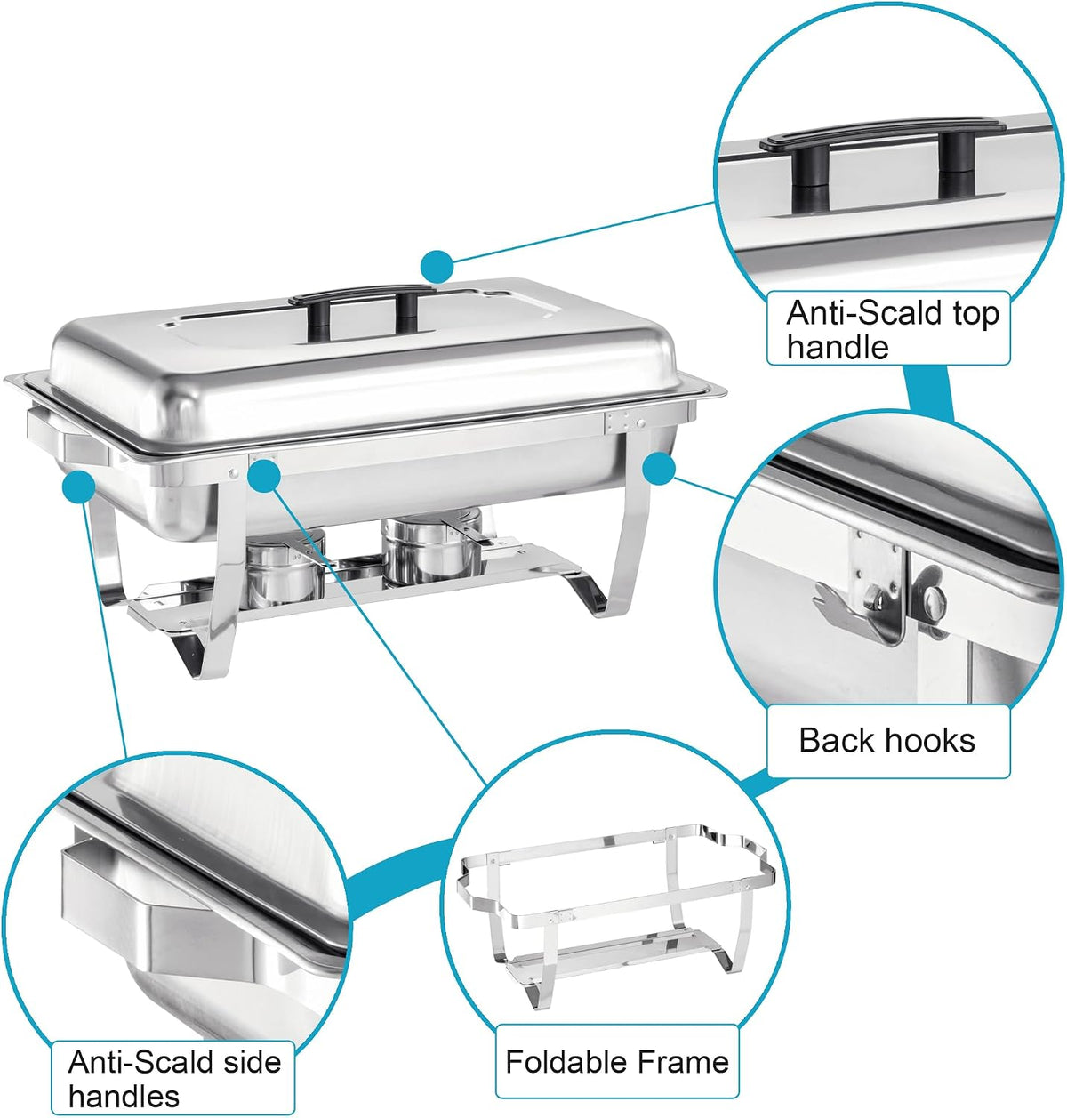 Chafing Dish Buffet Set 4 Packs,9 Quart Stainless Steel Foldable Rectangular Chafing Full Size Food Pan,Chafing