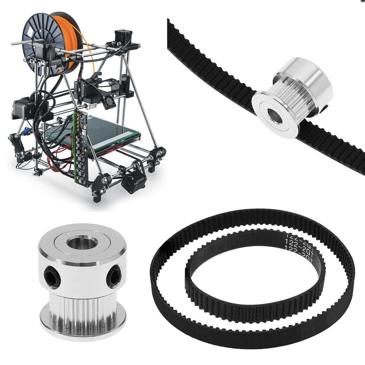 Create idea 6PCS 2GT-6 3D Printer Timing Belt 110mm 122mm 158mm 200mm 300mm 400mm Closed Loop Rubber Belt 6mm Width & 2PCS Timing Belt Pulley 20 Teeth 5mm Bore