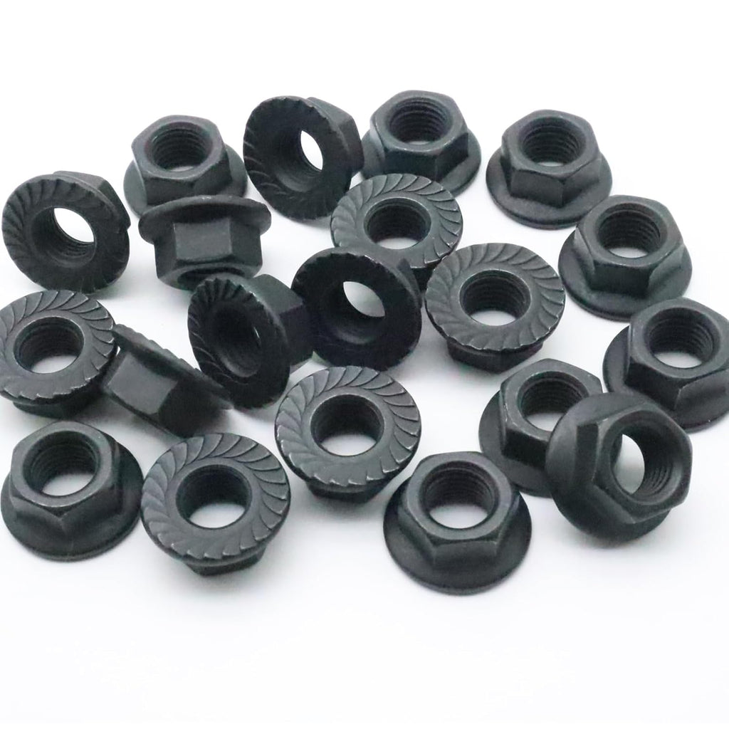 20Pcs M12 x 1.25mm Flange Nut, Carbon Steel Thread Hardware Nuts Serrated Flange Lock Nuts Metric Hex Flange Nuts Bright Finish (Black)