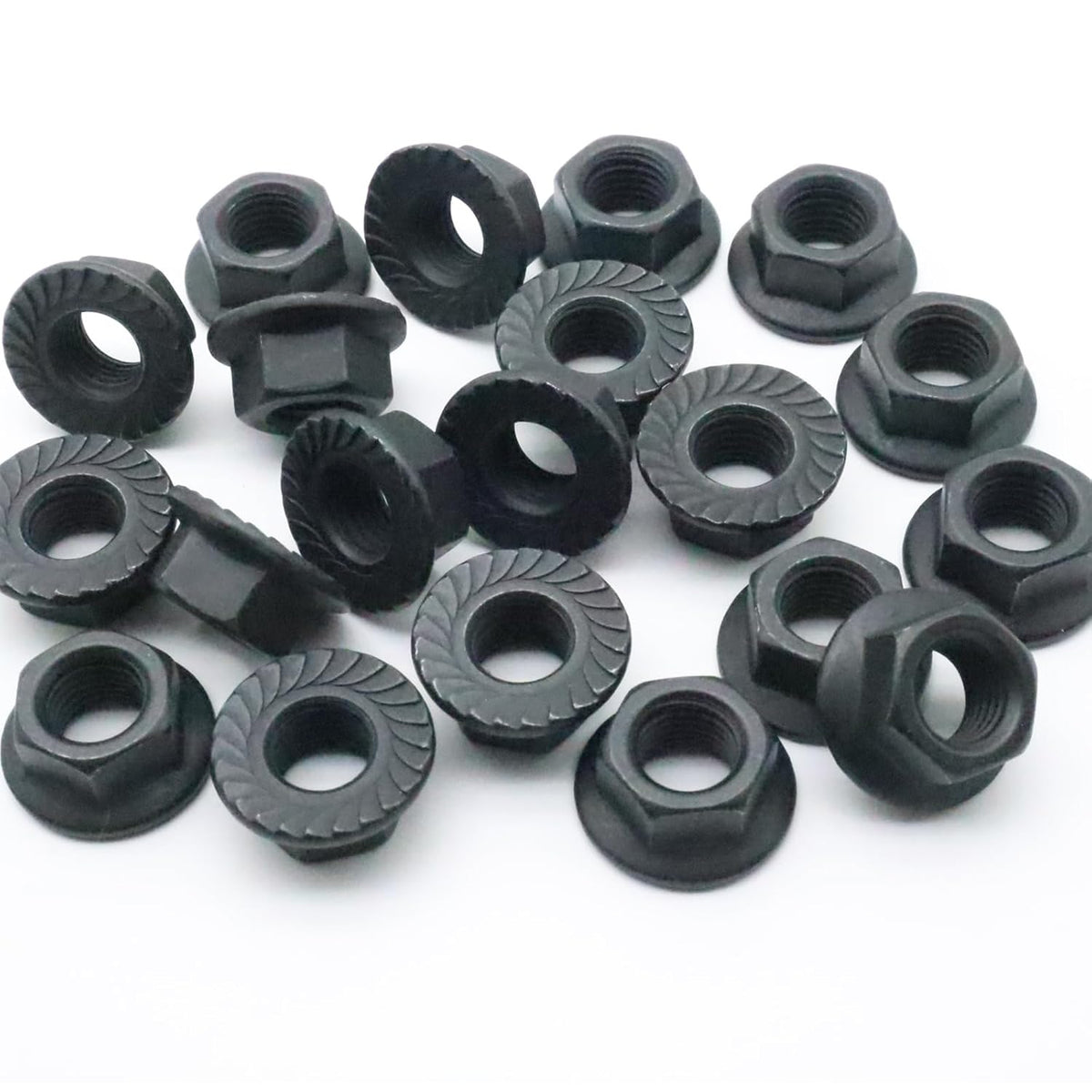 20Pcs M12 x 1.25mm Flange Nut, Carbon Steel Thread Hardware Nuts Serrated Flange Lock Nuts Metric Hex Flange Nuts Bright Finish (Black)