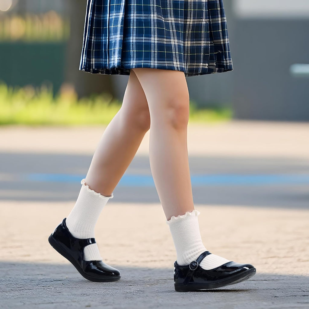Girls Mary Jane School Uniform Shoes | Girl Buckle Dress Shoes Back-to-school Non-Slip Fatigue-free Flats with Roomy